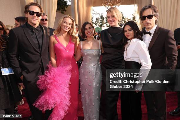 Tom Ackerley, Margot Robbie, America Ferrera, Greta Gerwig, Ariana Greenblatt and Noah Baumbach at the 81st Golden Globe Awards held at the Beverly...