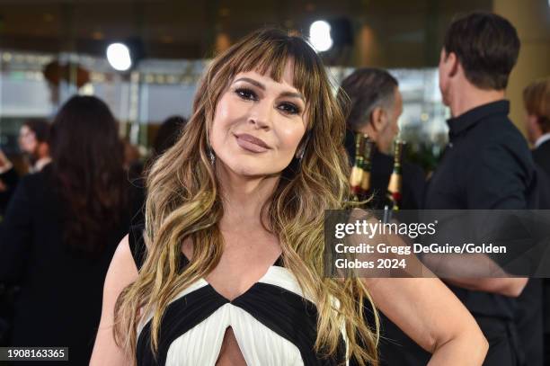 Alyssa Milano at the 81st Golden Globe Awards held at the Beverly Hilton Hotel on January 7, 2024 in Beverly Hills, California.