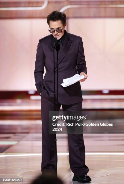 Robert Downey Jr. Accepts the award for Best Performance by a Male Actor in a Supporting Role in Any Motion Picture for "Oppenheimer" at the 81st...