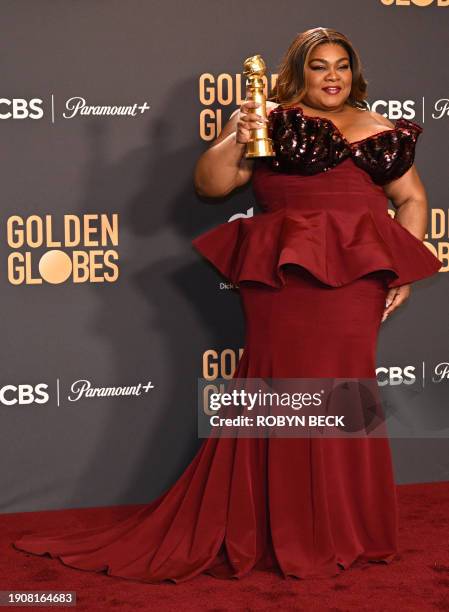 Actress Da'Vine Joy Randolph poses with the award for Best Performance by a Female Actor in a Supporting Role in any Motion Picture for "The...