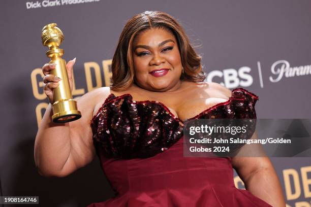 Da'Vine Joy Randolph accepts the award for Best Performance by a Female Actor in a Supporting Role in "The Holdovers" at the 81st Golden Globe Awards...