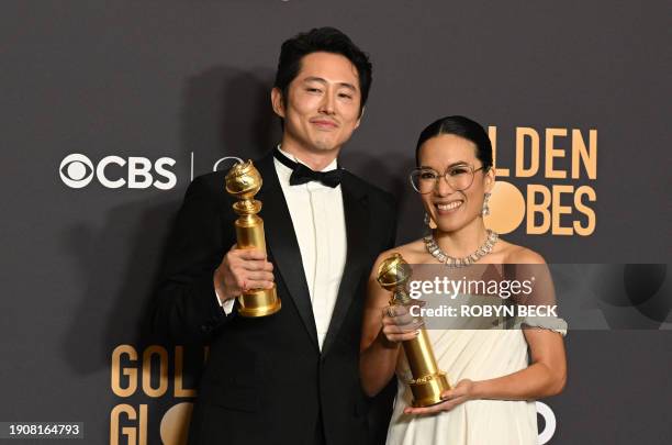 Actress Ali Wong poses with the award for Best Performance by a Female Actor in a Limited Series, Anthology Series or a Motion Picture Made for...