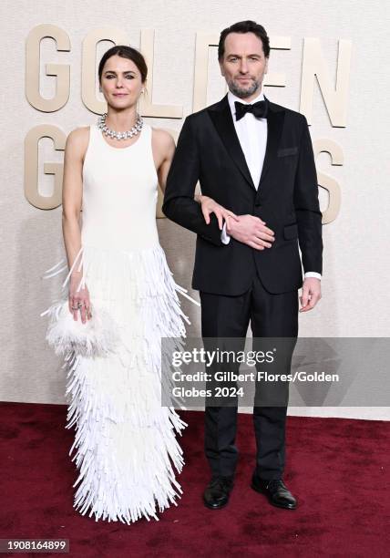 Keri Russell and Matthew Rhys at the 81st Golden Globe Awards held at the Beverly Hilton Hotel on January 7, 2024 in Beverly Hills, California.