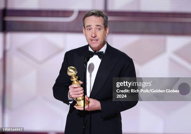 Matthew Macfadyen accepts the award for Best Performance by a Male Actor in a Supporting Role On Television for "Succession" at the 81st Golden Globe...