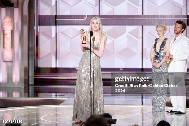 Elizabeth Debicki accepts the award for Best Performance by a Female Actor in a Supporting Role On Television for "The Crown" at the 81st Golden...