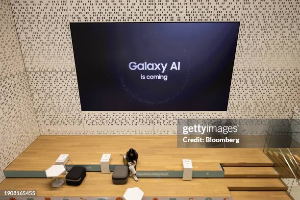 Samsung Electronics Co. Galaxy AI advertisement at the Samsung Store in Seoul, South Korea, on Sunday, Jan. 7, 2024. The company is set to report...