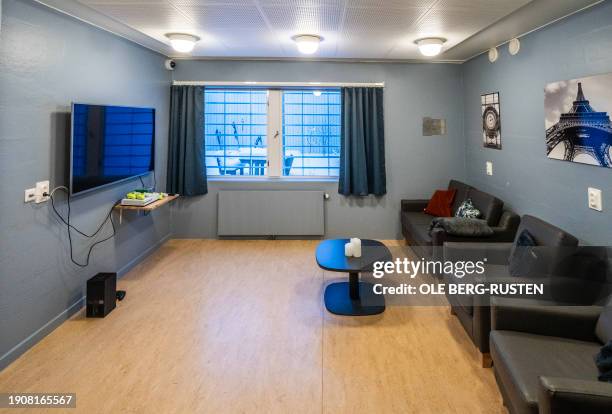 The TV room in the first of two floors of the cell where Anders Behring Breivik serves his custodial sentence in the Ringerike prison is pictured on...