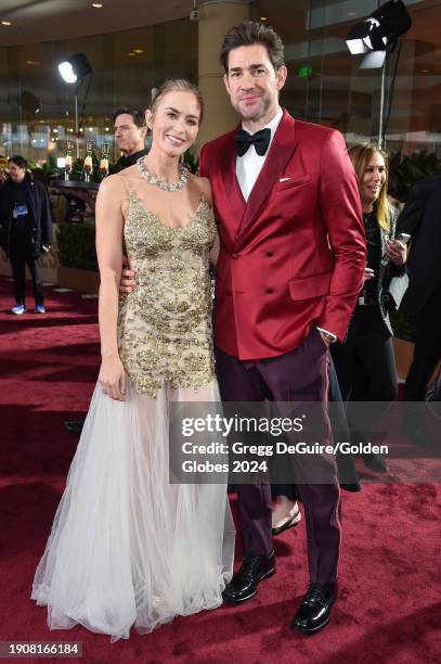 Emily Blunt and John Krasinski at the 81st Golden Globe Awards held at the Beverly Hilton Hotel on January 7, 2024 in Beverly Hills, California.