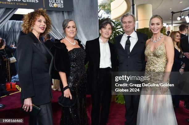 Donna Langley, Emma Thomas, Cillian Murphy, Christopher Nolan and Emily Blunt at the 81st Golden Globe Awards held at the Beverly Hilton Hotel on...