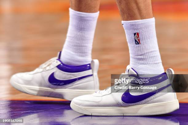 The sneakers worn by Devin Booker of the Phoenix Suns during the game against the Memphis Grizzlies on January 7, 2024 at Footprint Center in...