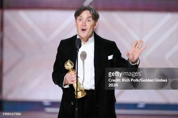 Cillian Murphy accepts the award for Best Performance by a Male Actor in a Motion Picture Drama for "Oppenheimer" at the 81st Golden Globe Awards...
