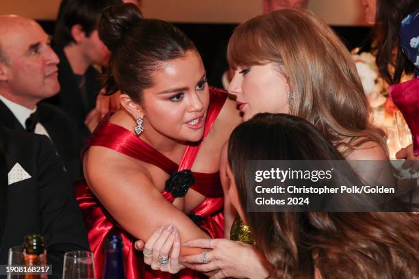 Selena Gomez and Taylor Swift at the 81st Golden Globe Awards held at the Beverly Hilton Hotel on January 7, 2024 in Beverly Hills, California.