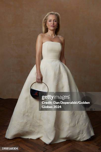 Gillian Anderson at the portrait booth at the 81st Golden Globe Awards held at the Beverly Hilton Hotel on January 7, 2024 in Beverly Hills,...