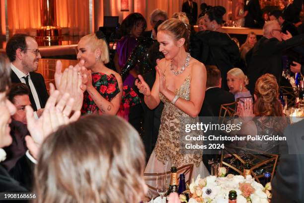 Ari Aster, Zoe Lister-Jones and Emily Blunt at the 81st Golden Globe Awards held at the Beverly Hilton Hotel on January 7, 2024 in Beverly Hills,...