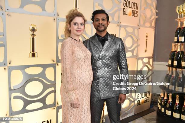 Rose McIver and Utkarsh Ambudkar at the 81st Golden Globe Awards held at the Beverly Hilton Hotel on January 7, 2024 in Beverly Hills, California.