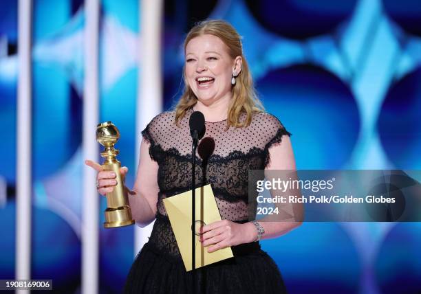 Sarah Snook accepts the award for Best Performance by a Female Actress in a Television Series Drama for "Succession" at the 81st Golden Globe Awards...