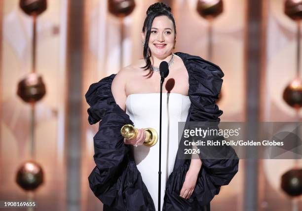 Lily Gladstone accepts award for Best Performance by a Female Actor in a Motion Picture Drama for "Killers of the Flower Moon" at the 81st Golden...