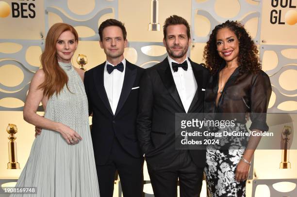 Sarah Rafferty, Patrick J. Adams, Gabriel Macht and Gina Torres at the 81st Golden Globe Awards held at the Beverly Hilton Hotel on January 7, 2024...