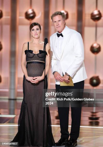 Kristen Wiig and Will Ferrell at the 81st Golden Globe Awards held at the Beverly Hilton Hotel on January 7, 2024 in Beverly Hills, California.