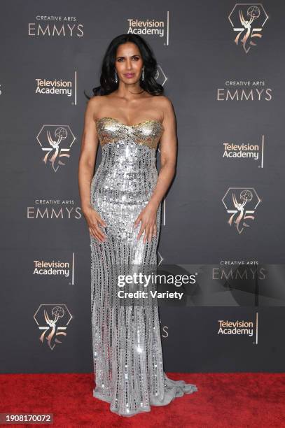 Padma Lakshmi at the 75th Creative Arts Emmy Awards held at the Peacock Theater at L.A. Live on January 7, 2023 in Los Angeles, California.