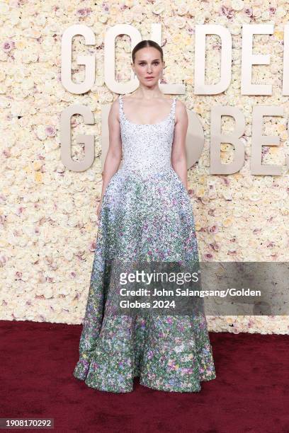 Natalie Portman at the 81st Golden Globe Awards held at the Beverly Hilton Hotel on January 7, 2024 in Beverly Hills, California.
