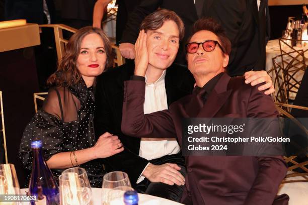 Yvonne McGuinness, Cillian Murphy, and Robert Downey Jr. At the 81st Golden Globe Awards held at the Beverly Hilton Hotel on January 7, 2024 in...