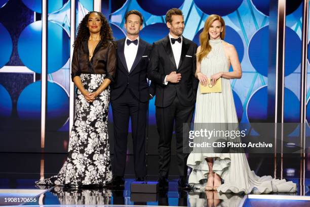 Gina Torres, Sarah Rafferty, Patrick Adams and Gabriel Macht at the 81st Golden Globe Awards held at the Beverly Hilton in Beverly Hills, California...