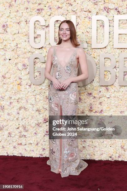 Emma Stone at the 81st Golden Globe Awards held at the Beverly Hilton Hotel on January 7, 2024 in Beverly Hills, California.