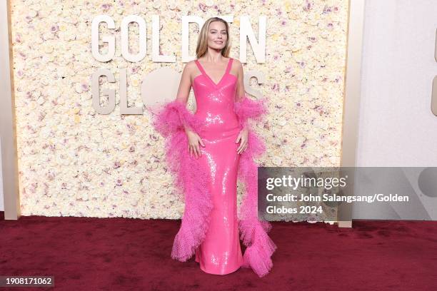 Margot Robbie at the 81st Golden Globe Awards held at the Beverly Hilton Hotel on January 7, 2024 in Beverly Hills, California.