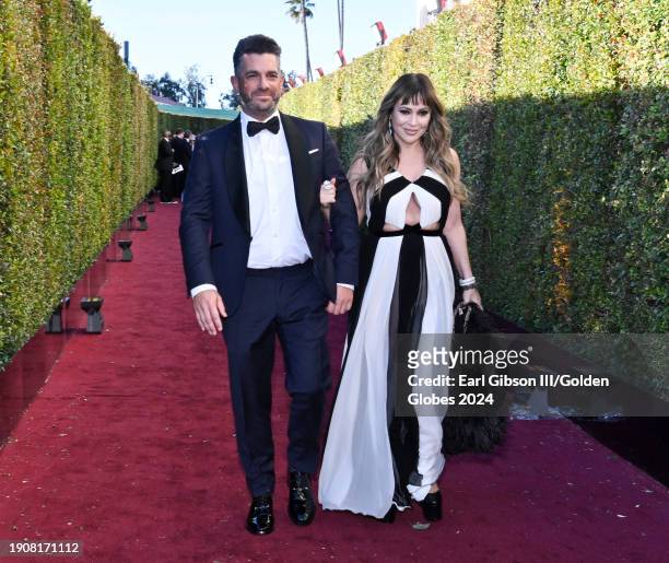 David Bugliari and Alyssa Milano at the 81st Golden Globe Awards held at the Beverly Hilton Hotel on January 7, 2024 in Beverly Hills, California.
