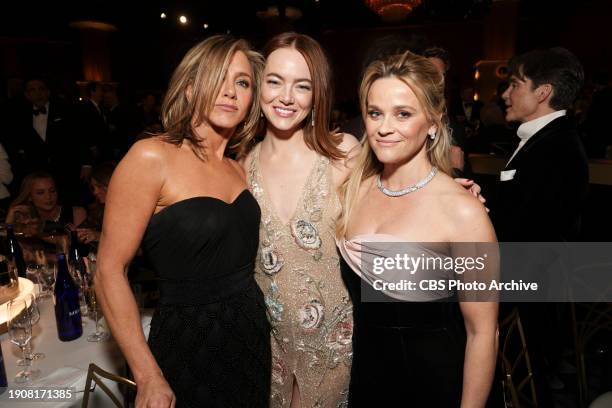 Jennifer Anniston, Emma Stone and Reese Witherspoon at the 81st Annual Golden Globe Awards, airing live from the Beverly Hilton in Beverly Hills,...