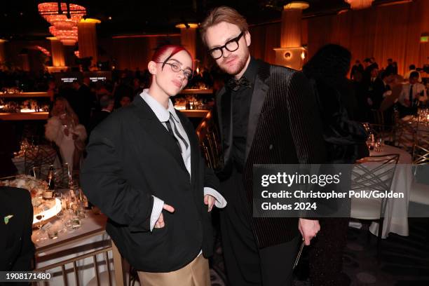 Billie Eilish and FINNEAS at the 81st Golden Globe Awards held at the Beverly Hilton Hotel on January 7, 2024 in Beverly Hills, California.