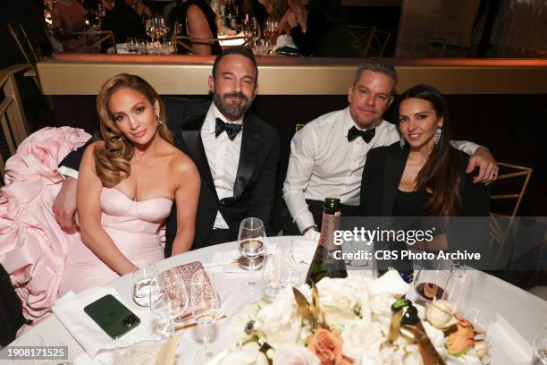 Jennifer Lopez, Ben Affleck, Matt Damon and Luciana Damon at the 81st Annual Golden Globe Awards, airing live from the Beverly Hilton in Beverly...