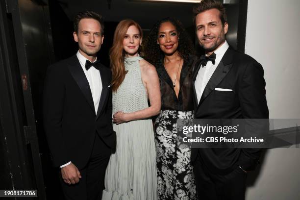 Suits Cast Patrick J. Adams, Sarah Rafferty, Gina Torres and Gabriel Macht at the 81st Annual Golden Globe Awards, airing live from the Beverly...