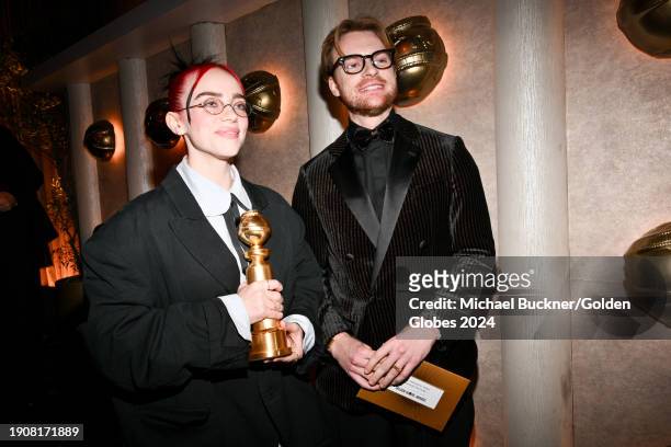 Billie Eilish and FINNEAS at the 81st Golden Globe Awards held at the Beverly Hilton Hotel on January 7, 2024 in Beverly Hills, California.