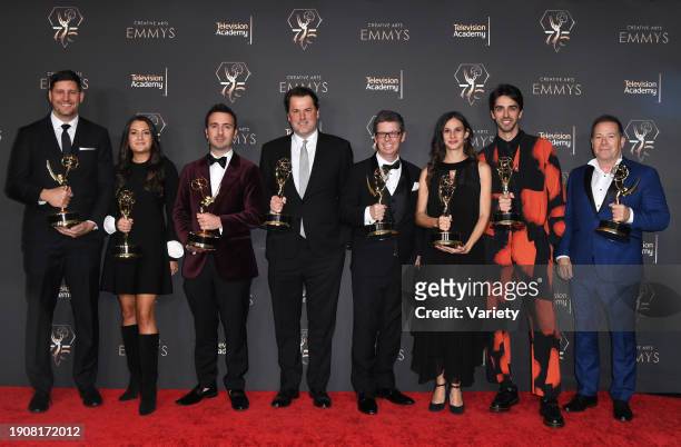 John Henion, Sarina Roma, Dane Lillegard, George Dewey, Alan Bloom, Lana Barkin, Milos Malac and Jeff Luini at the 75th Creative Arts Emmy Awards...