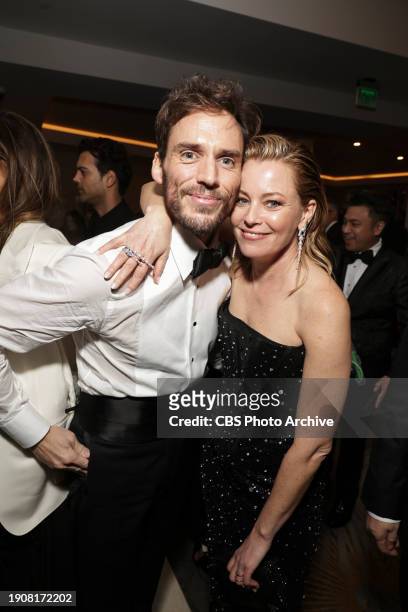 Sam Claflin and Elizabeth Banks at the 81st Annual Golden Globe Awards, airing live from the Beverly Hilton in Beverly Hills, California on Sunday,...