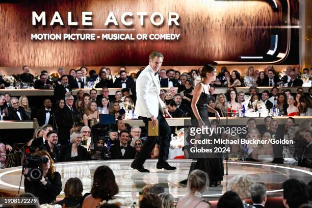 Will Ferrell and Kristen Wiig at the 81st Golden Globe Awards held at the Beverly Hilton Hotel on January 7, 2024 in Beverly Hills, California.