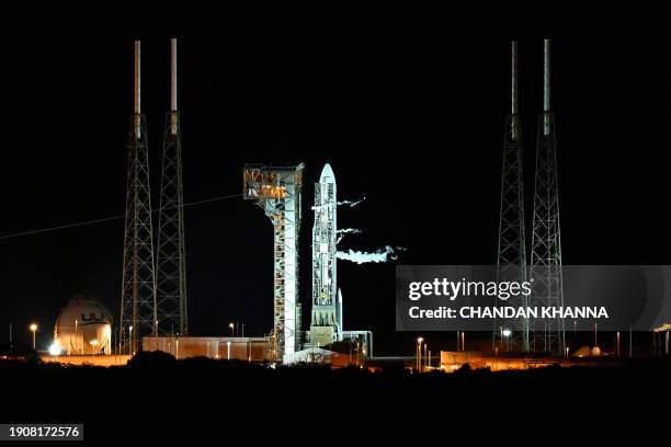 The United Launch Alliance Vulcan Centaur rocket vents before taking off at Cape Canaveral Space Force Station in Cape Canaveral, Florida, on January...