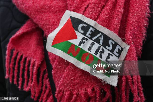 Braving freezing -15°C weather, members of the Palestinian diaspora, accompanied by supporters and local activists, participate in the 'Shout It...