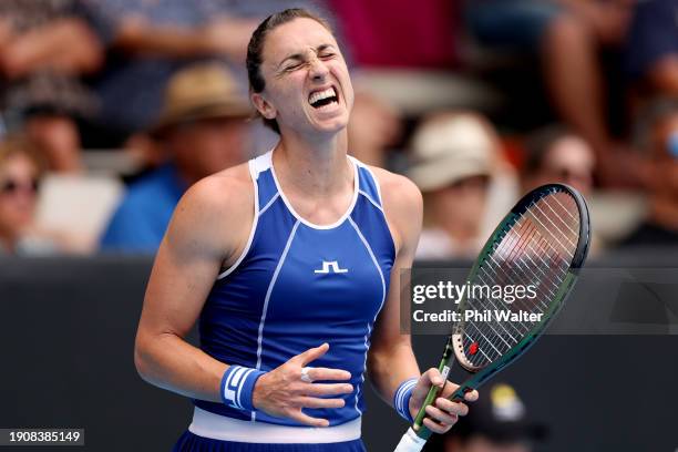 Petra Martic of Croatia reacts during her match against Emma Navarro of the USA during the 2024 Women's ASB Classic at the ASB Tennis Centre on...