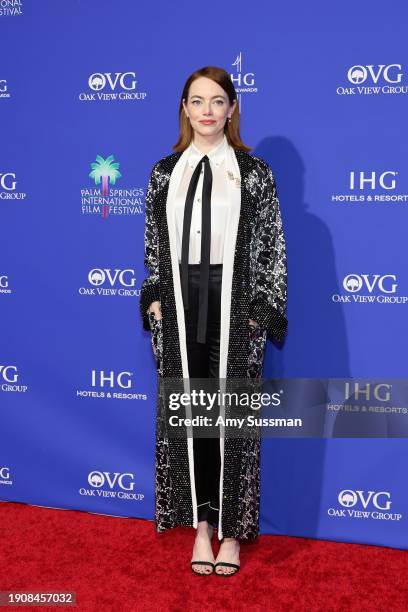 Emma Stone attends the 35th Annual Palm Springs International Film Awards, Sponsored by IHG Hotels & Resorts, at Palm Springs Convention Center on...