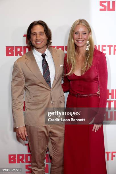 Brad Falchuk and Gwyneth Paltrow attend the Los Angeles Premiere Of Netflix's "The Brothers Sun" at Netflix Tudum Theater on January 04, 2024 in Los...