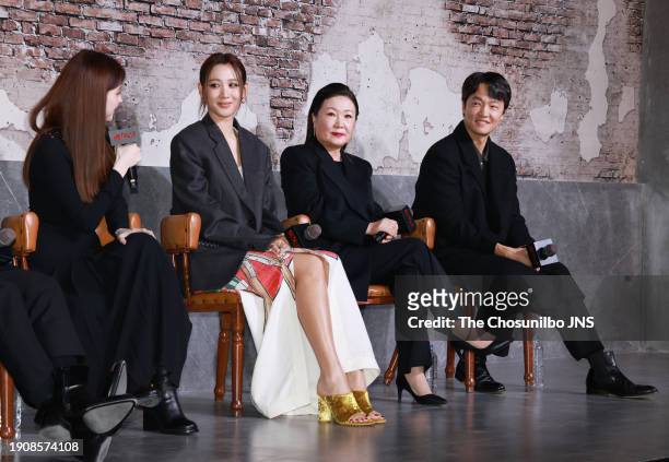 December 19: Actor Han So-hee, Kim Soo-hyun, Kim Hae-sook, Jo Han-chul attend Netflix series 'Gyeongseong Creature' press conference at Layer Studio...