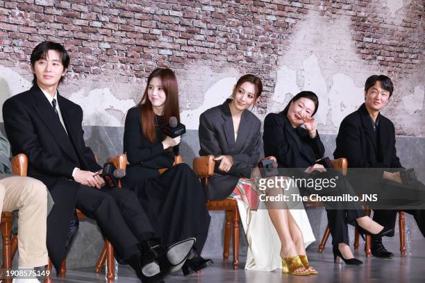 December 19: Actor Park Seo-joon, Han So-hee, Kim Soo-hyun, Kim Hae-sook and Jo Han-chul attend Netflix series 'Gyeongseong Creature' press...