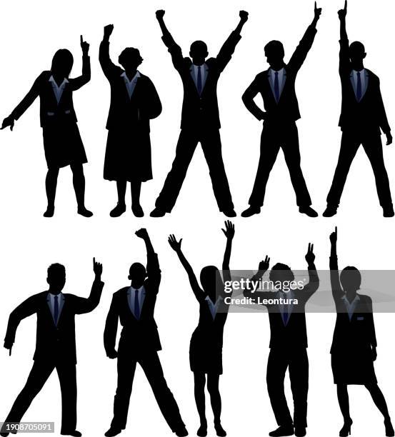 highly detailed happy business people silhouettes - dance floor stock illustrations