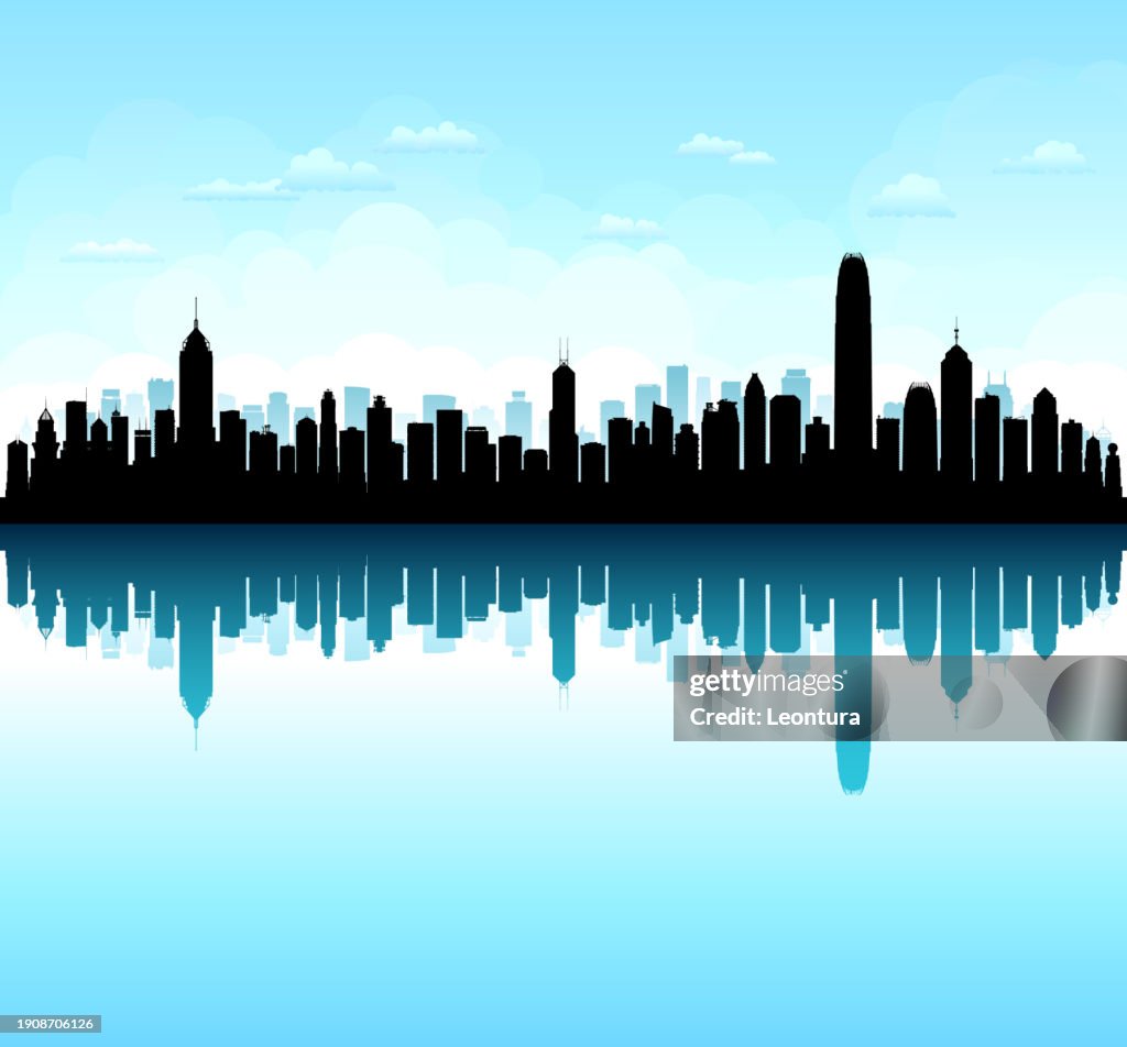 Hong Kong Skyline Silhouette (All Buildings Are Separate, Complete, and Highly Detailed)