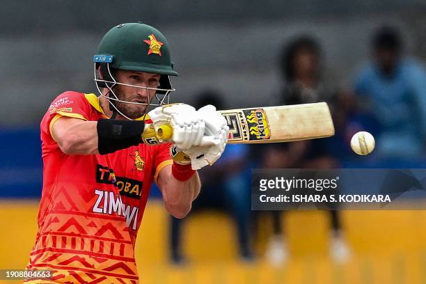 Zimbabwe's captain Craig Ervine plays a shot during the Second one-day international cricket match between Sri Lanka and Zimbabwe at the R. Premadasa...