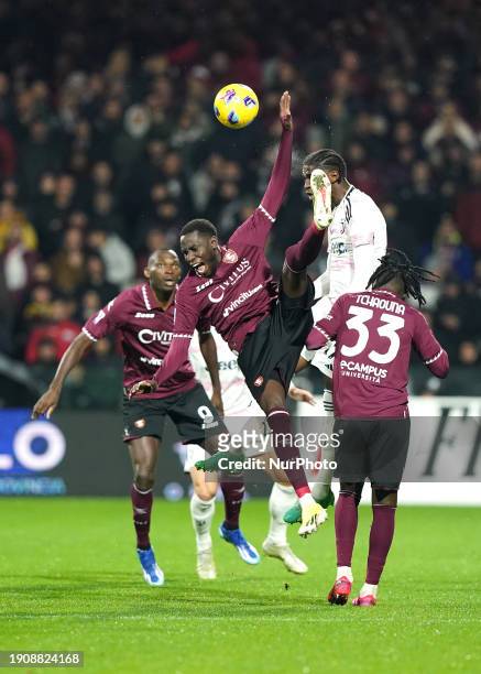 Junior Sambia of US Salernitana 1919 is playing during the Serie A TIM match between US Salernitana and Juventus FC in Salerno, Italy, on January 7,...