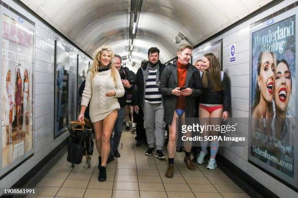 Participants take part in the annual "No Trousers Tube Ride" event on the London Underground. During the annual event, "No Trousers Tube Ride",...